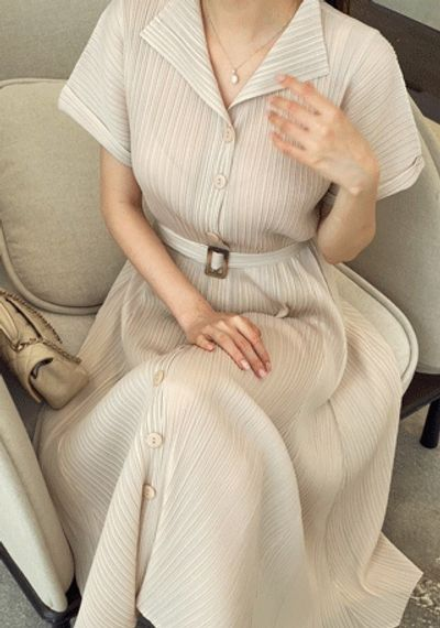 ナヌンマリ オルン プリーツ ロング ワンピース ベルト付き 画像 2