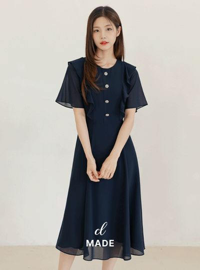 SEEKLINE セブリエル シフォン ラッフルライン ワンピース フレアシルエット 画像 2