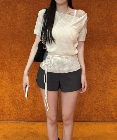 エディンバラ ワンショルダー ニット 半袖 ドレープデザイン レディース サマーニット 画像 2