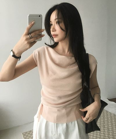 ベンアウェイ アリー ドレープ ボートネック 半袖ニット 4カラー展開 夏用レディースニット 画像 2