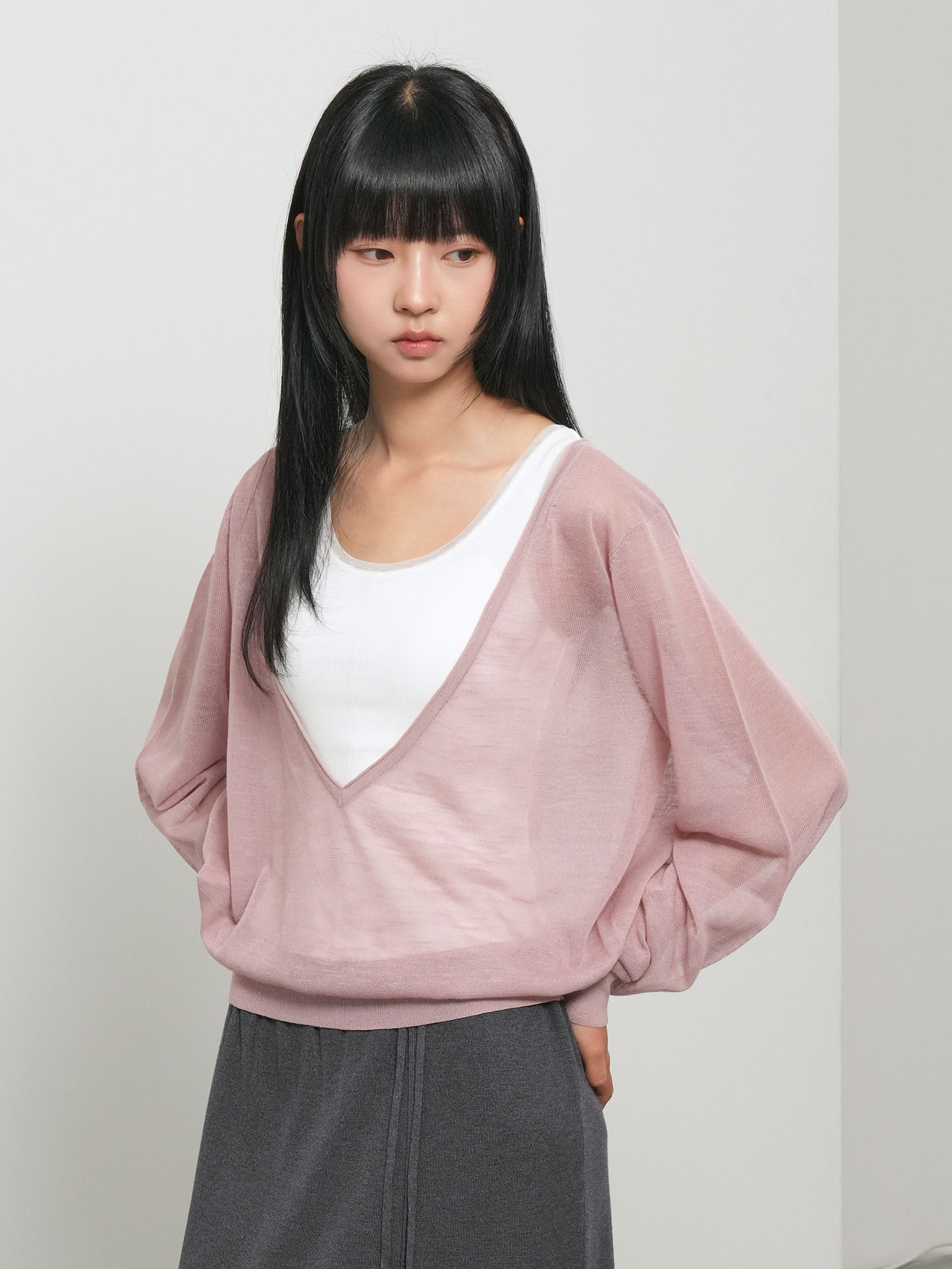 GENERAL IDEA レディース シースルー ディープVネック ニット プルオーバー 全 画像 8