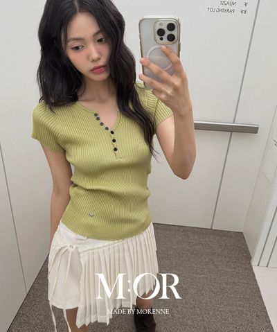モアレン セディン ヘンリーネック 半袖ニット 画像 2