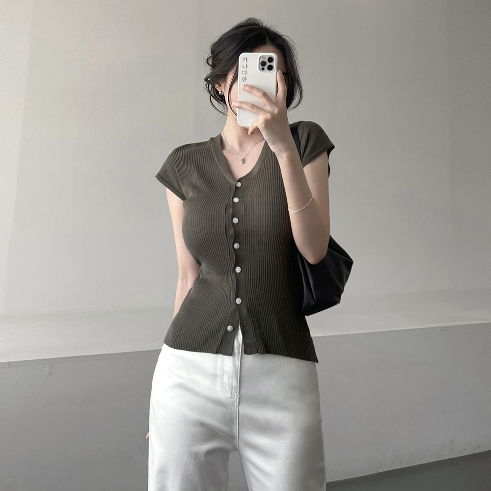 カナダラン カイシャ Vネック ボタン ニットベスト 4color リブ編み レディース 画像 4