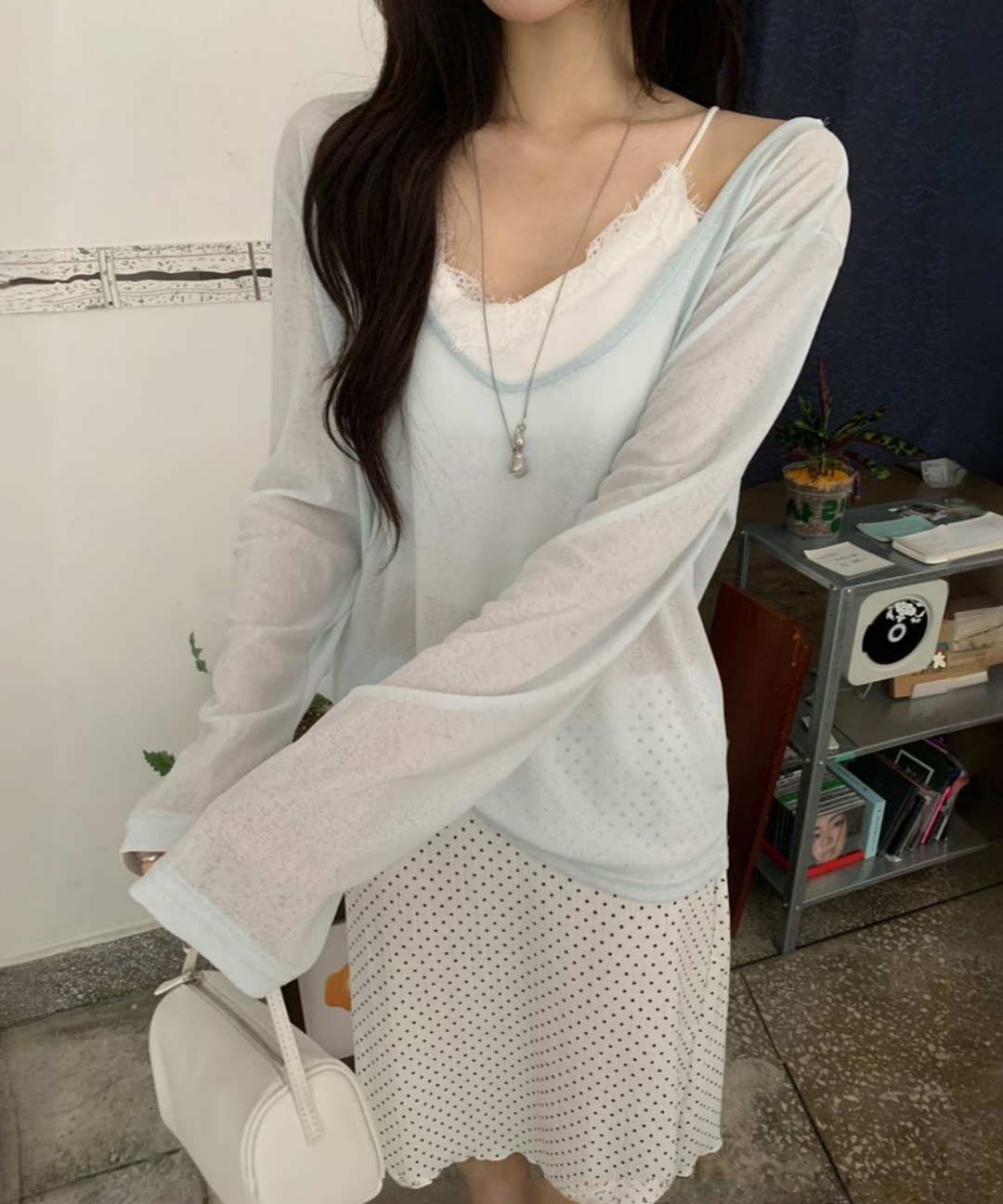 ディライトムーン ビーチ ディープVネック レイヤード ニットTシャツ 26SS シースルー 長袖 画像 9