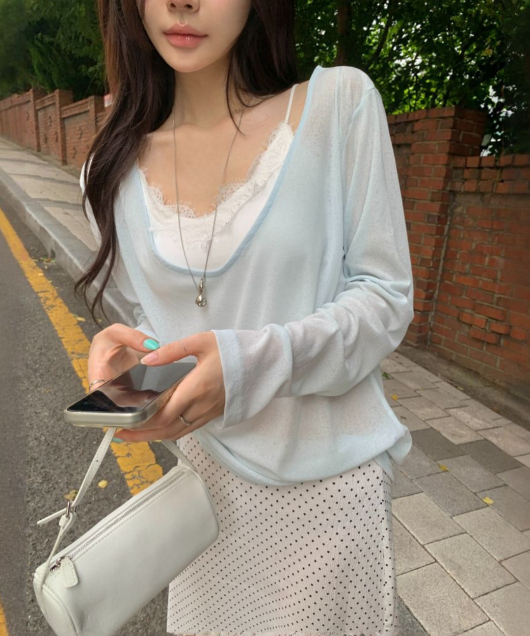 ディライトムーン ビーチ ディープVネック レイヤード ニットTシャツ 26SS シースルー 長袖 画像 3