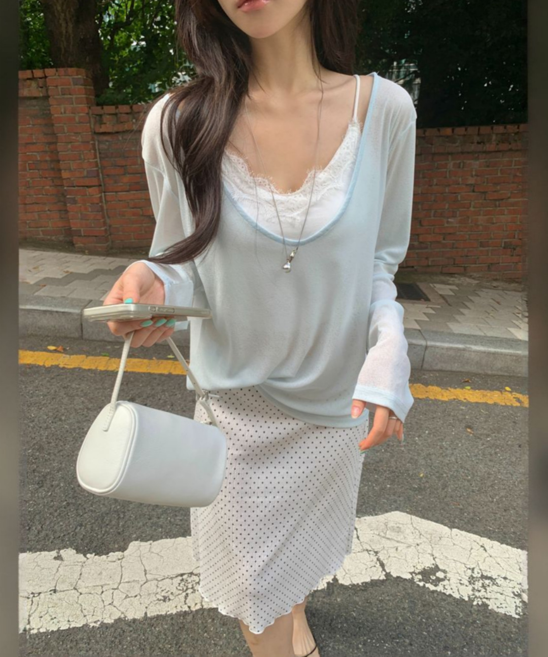 ディライトムーン ビーチ ディープVネック レイヤード ニットTシャツ 26SS シースルー 長袖 画像 4