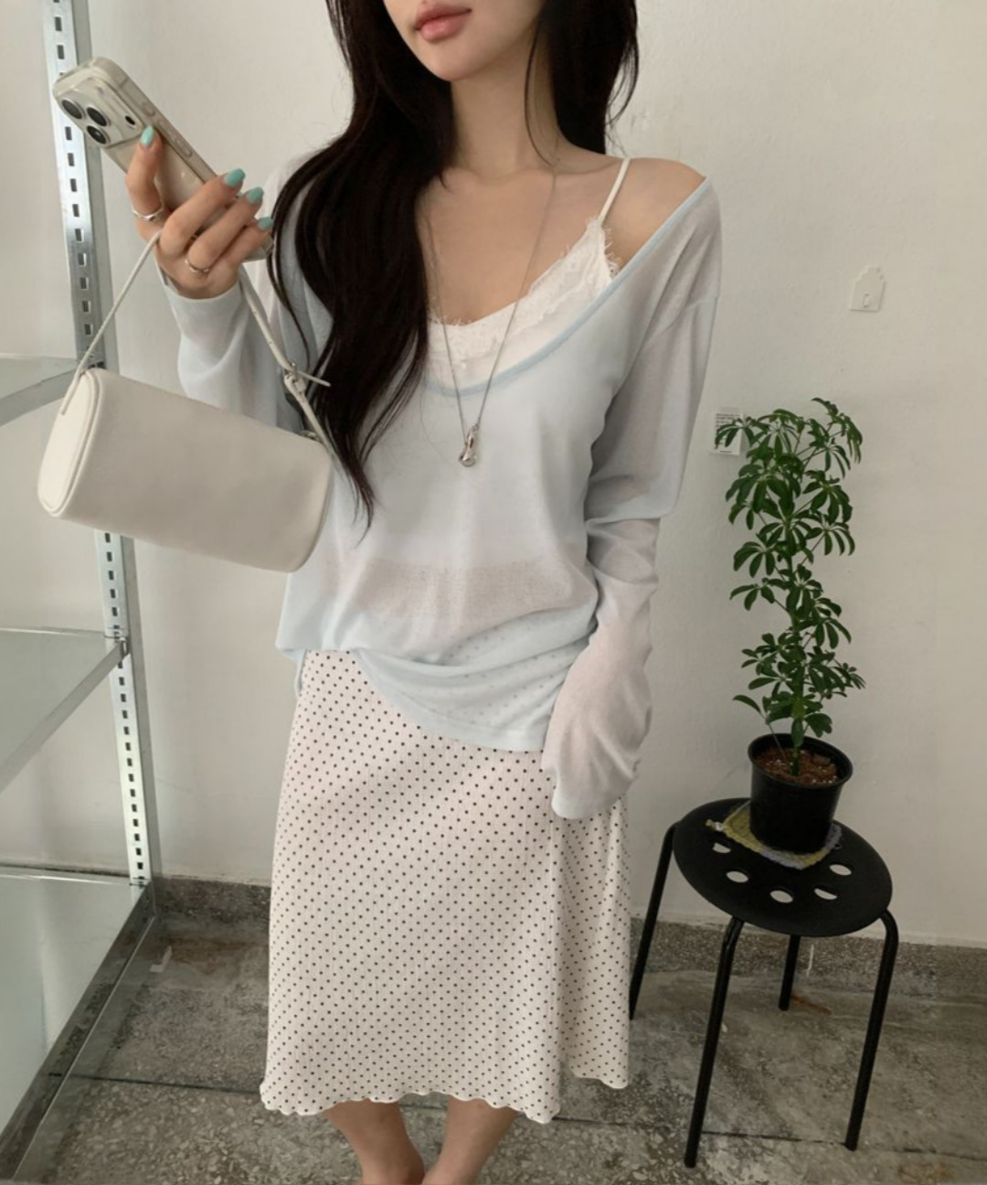 ディライトムーン ビーチ ディープVネック レイヤード ニットTシャツ 26SS シースルー 長袖 画像 7