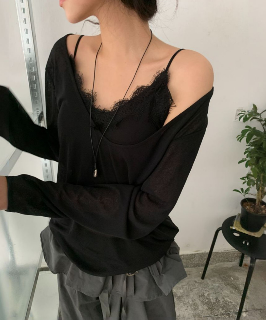 ディライトムーン ビーチ ディープVネック レイヤード ニットTシャツ 26SS シースルー 長袖 画像 8