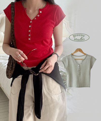 グリニスタジオ レディース リネンニット Vネック 半袖 ロールキャップスリーブ サマーニット 5色展開 画像 2