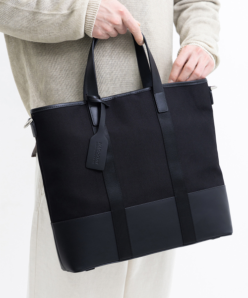 デュアルトップ キャンバス トートバッグ ブラック 이미지 3