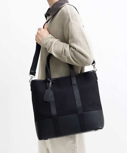 デュアルトップ キャンバス トートバッグ ブラック 이미지 4