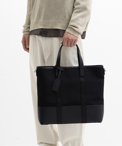 デュアルトップ キャンバス トートバッグ ブラック 이미지 5