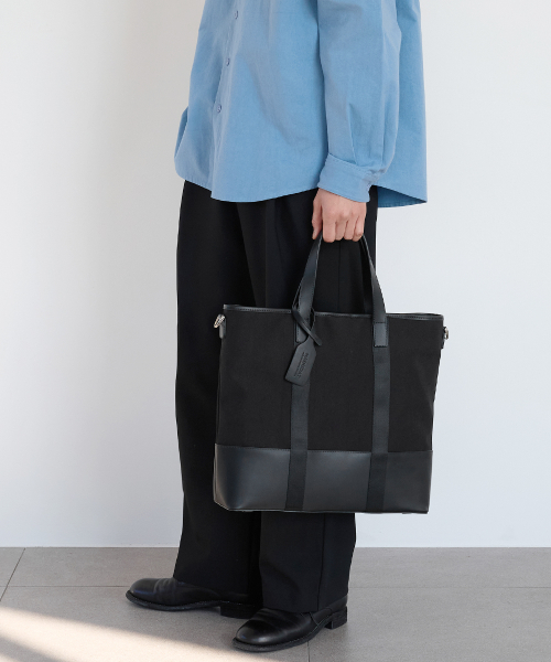 デュアルトップ キャンバス トートバッグ ブラック 이미지 6