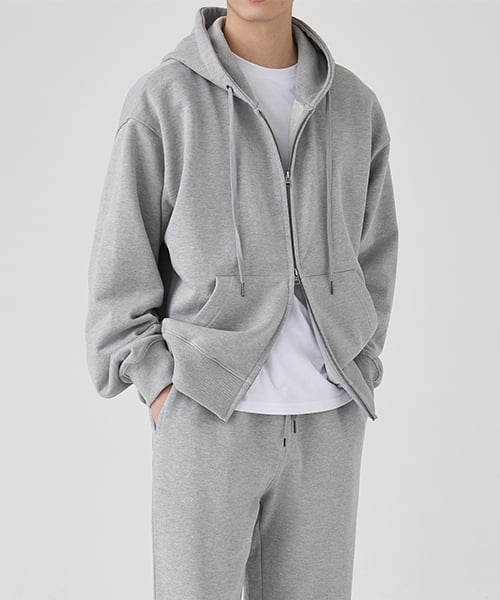 2WAY スウェット フード ジップアップ (MELANGE GREY)