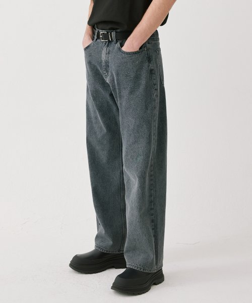トリリオン バイオストーンウォッシュ ワイドデニムパンツ BLUE GRAY 画像 2