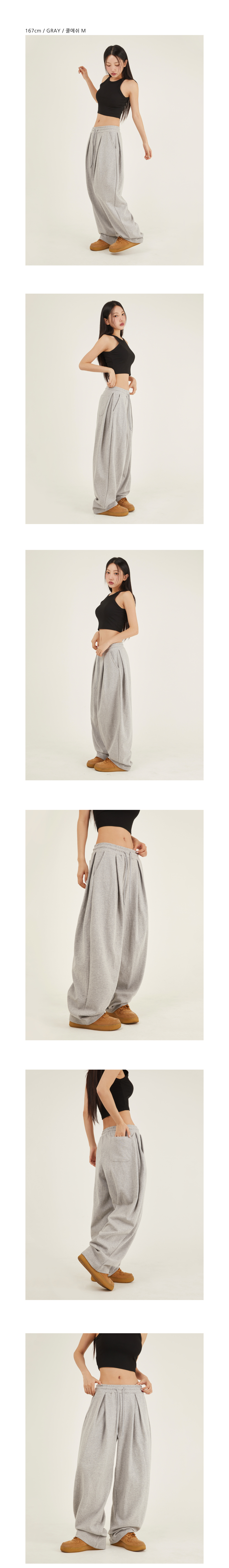 BOUNDARY ワイドスウェットパンツ グレー ツータック ロング丈 メンズ レディース 画像 6