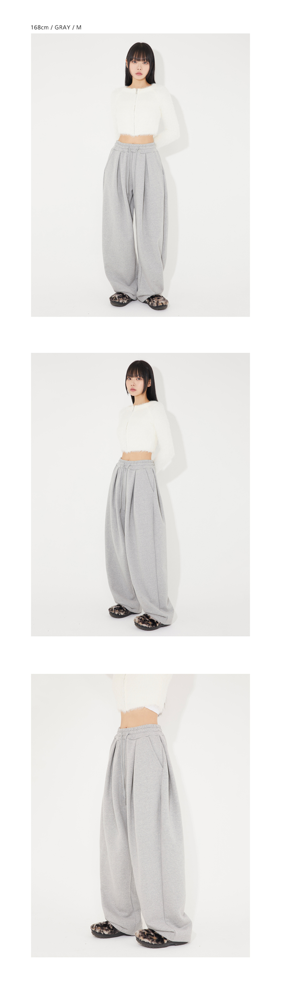 BOUNDARY ワイドスウェットパンツ グレー ツータック ロング丈 メンズ レディース 画像 7
