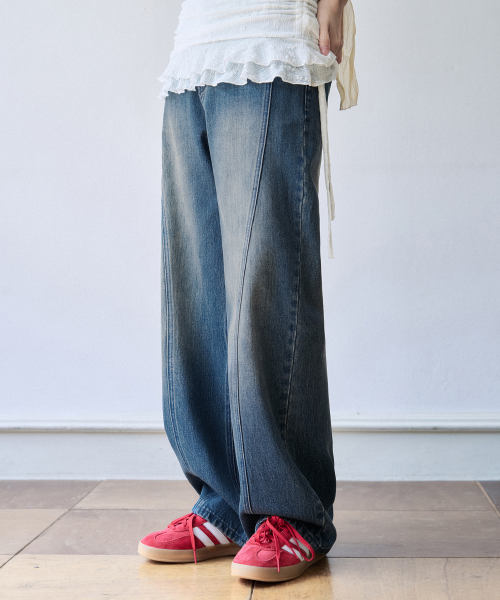 アワーデイズ ウェービーカーブドワイドデニムパンツ BLUE 夏ver レディース 画像 11