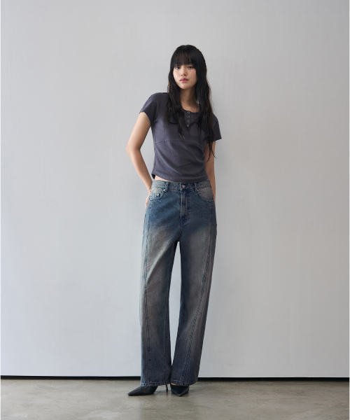 アワーデイズ ウェービーカーブドワイドデニムパンツ BLUE 夏ver レディース 画像 4