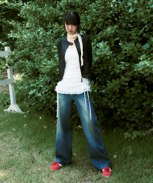 アワーデイズ ウェービーカーブドワイドデニムパンツ BLUE 夏ver レディース 画像 10