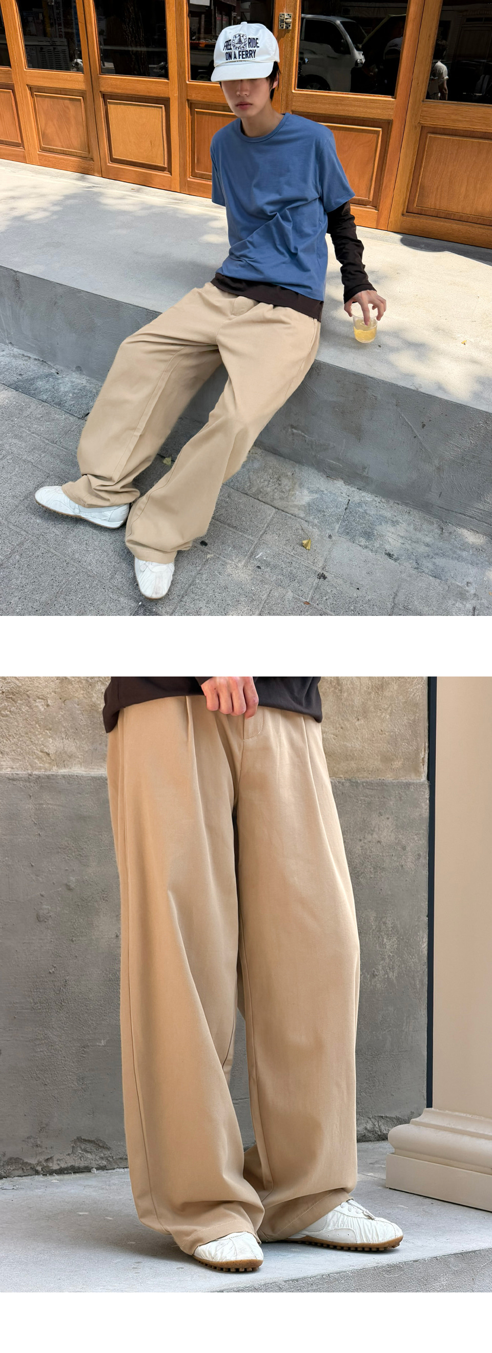 シグネチャー ワンタック ワイドコットンパンツ ベージュ コットン100% センタープレス 画像 11