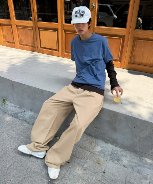 シグネチャー ワンタック ワイドコットンパンツ ベージュ コットン100% センタープレス 画像 6