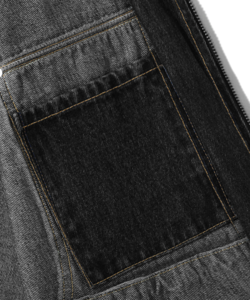 トリリオン デニムワークジャケット ブラック コーデュロイ襟 ジップアップ 画像 12