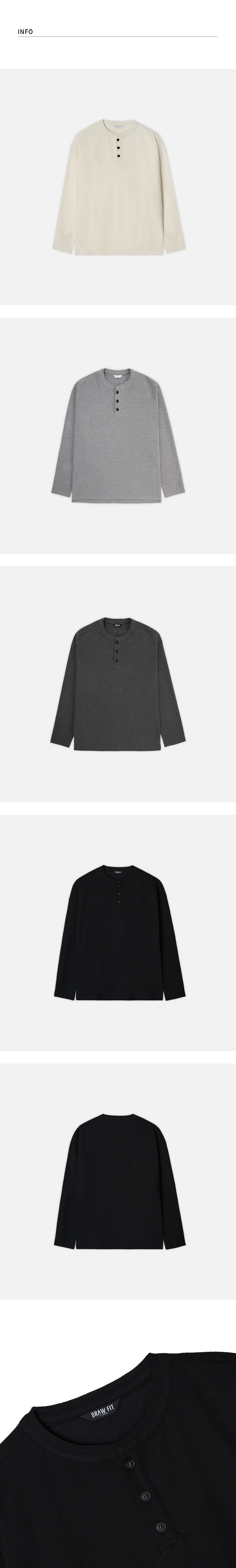 ドローフィット ヘンリーネック ワッフルTシャツ BLACK コットン素材 長袖カットソー 画像 9