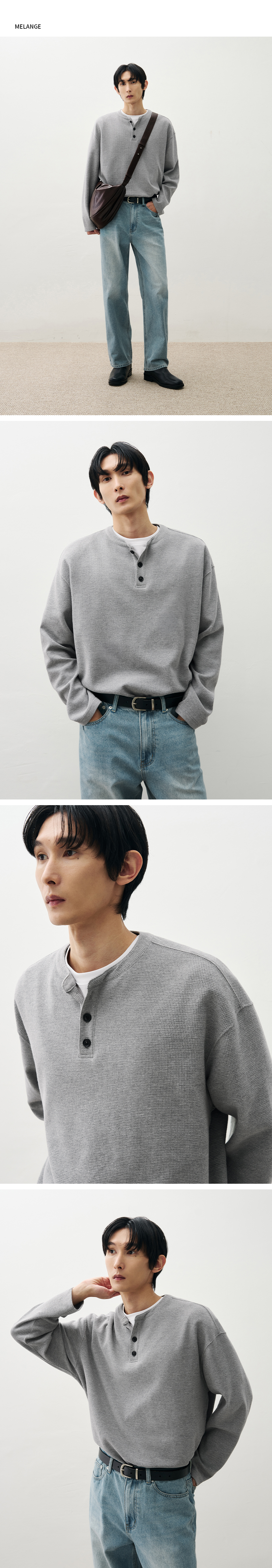 ドローフィット ヘンリーネック ワッフルTシャツ BLACK コットン素材 長袖カットソー 画像 6