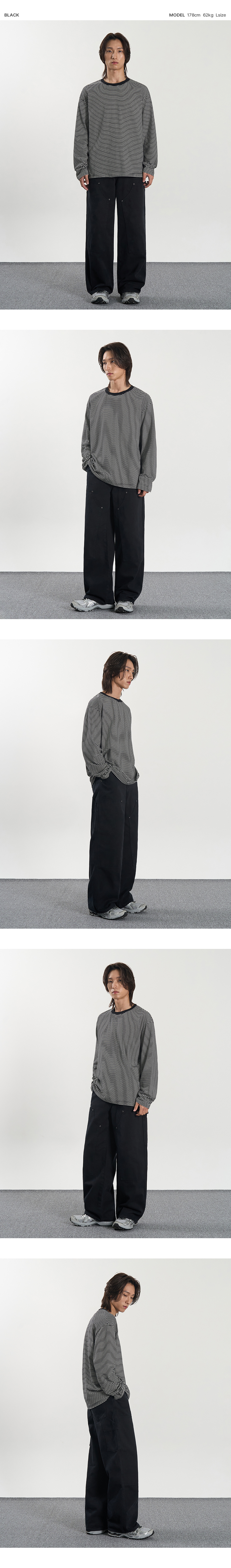 エックスコンテナ オーバーフィット ストライプ ロングスリーブ Tシャツ BLACK 画像 6
