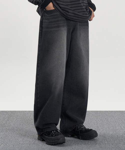 X CONTAINER ディープウォッシング ワイドデニムパンツ WASHED BLACK ワイド シルエット メンズ レディース 画像 2
