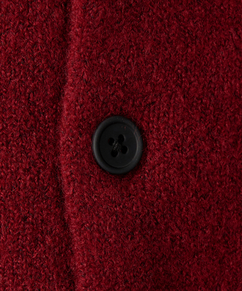X CONTAINER ダークレッド ミニマルボタン クロップ丈 カーディガン ラウンドネック 画像 4