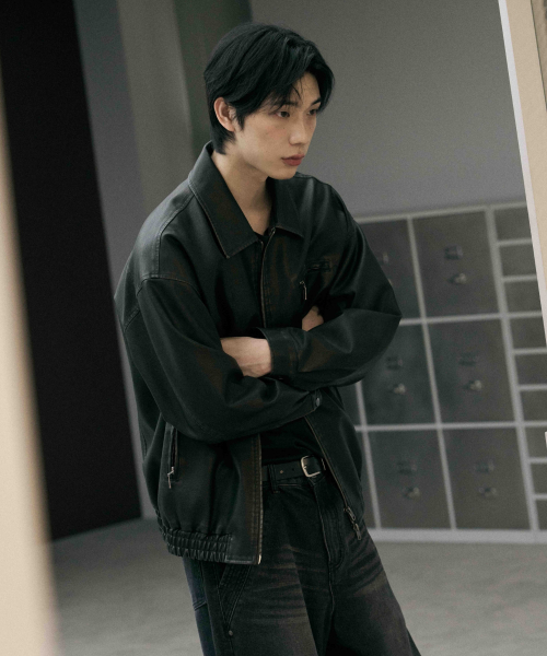 レダリー ウォッシュドレザー オーバーフィット ブルゾンジャケット WASHED BLACK 画像 2
