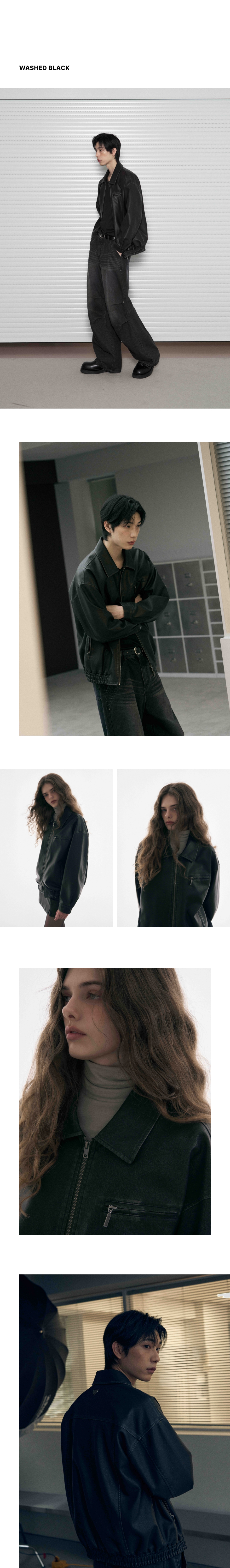レダリー ウォッシュドレザー オーバーフィット ブルゾンジャケット WASHED BLACK 画像 11