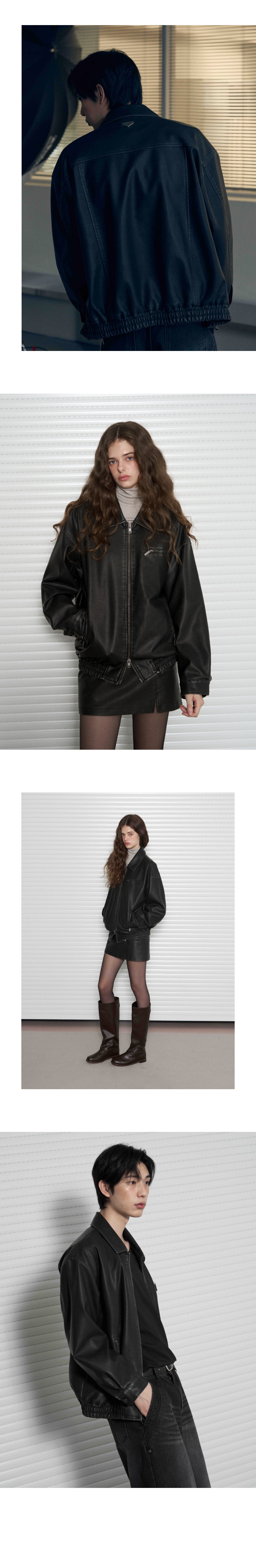 レダリー ウォッシュドレザー オーバーフィット ブルゾンジャケット WASHED BLACK 画像 12