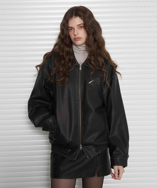 レダリー ウォッシュドレザー オーバーフィット ブルゾンジャケット WASHED BLACK 画像 4