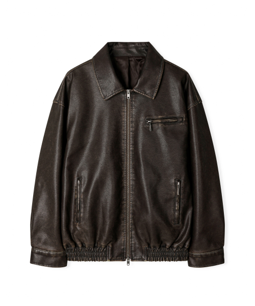 レダリー ウォッシュドレザー オーバーフィット ブルゾンジャケット WASHED BLACK 画像 5