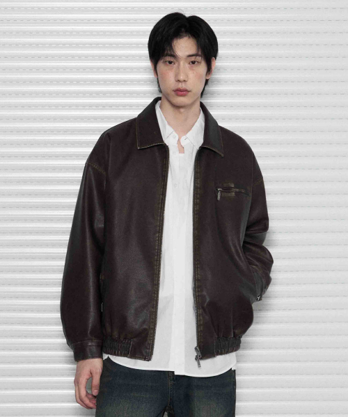 レダリー ウォッシュドレザー オーバーフィット ブルゾンジャケット WASHED BLACK 画像 6