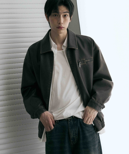 レダリー ウォッシュドレザー オーバーフィット ブルゾンジャケット WASHED BLACK 画像 8