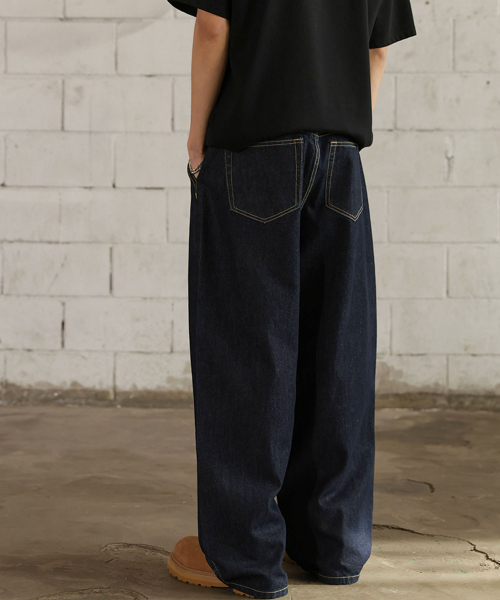 ジークリップ ピンタック バルーンフィット ワイドデニムパンツ Dark Blue 画像 3