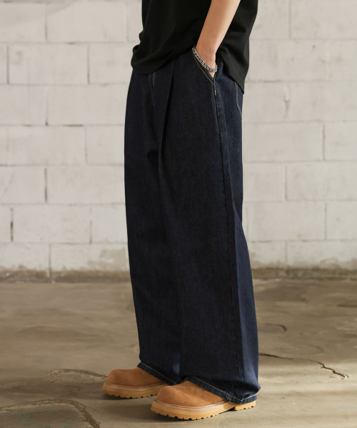 ジークリップ ピンタック バルーンフィット ワイドデニムパンツ Dark Blue 画像 5