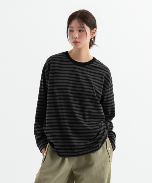 BRENSON ブレンソン オーバーフィット 1:1 ストライプ 長袖Tシャツ (5色展開) 画像 4