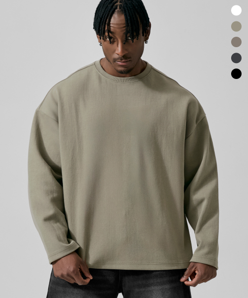 上質綿混 オーバーフィット ロング スリーブ Tシャツ 画像 4