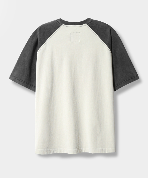 DIMITRI BLACK ラグランスリーブ 配色ピグメント アートワーク半袖Tシャツ クリーム&ブラック 画像 4