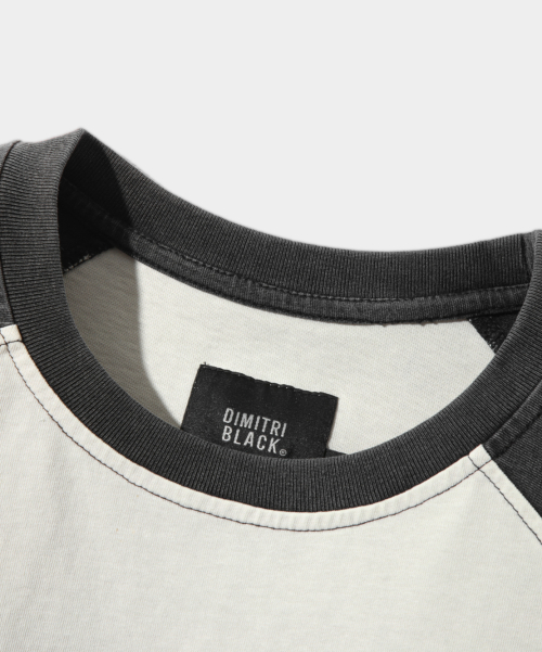 DIMITRI BLACK ラグランスリーブ 配色ピグメント アートワーク半袖Tシャツ クリーム&ブラック 画像 5