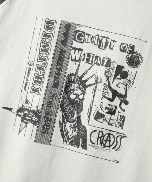 DIMITRI BLACK ラグランスリーブ 配色ピグメント アートワーク半袖Tシャツ クリーム&ブラック 画像 6