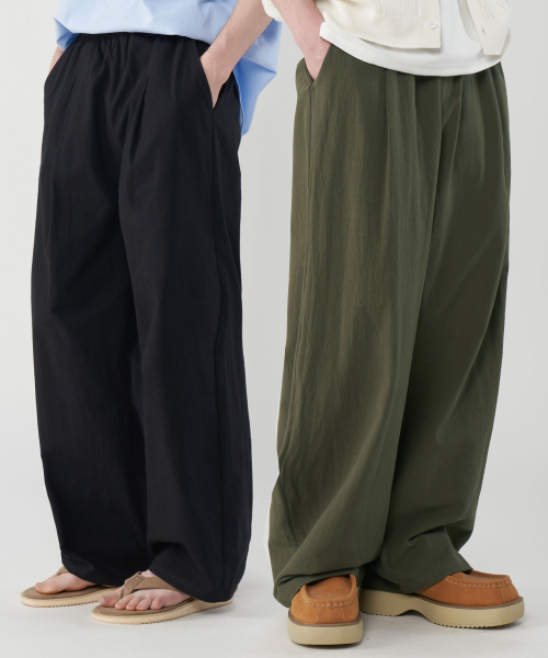 ライク リネン ワンタック ワイド バンディング パンツ 画像 1