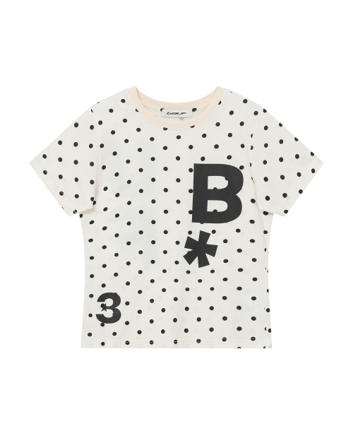 バウプ B logo スリムフィット Tシャツ ドットアイボリー メンズ 半袖 画像 1