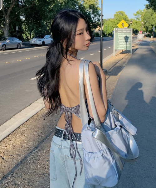 MASMARULEZ [파우치세트] glossy shoulder duffel bag_Mist blue 이미지 6