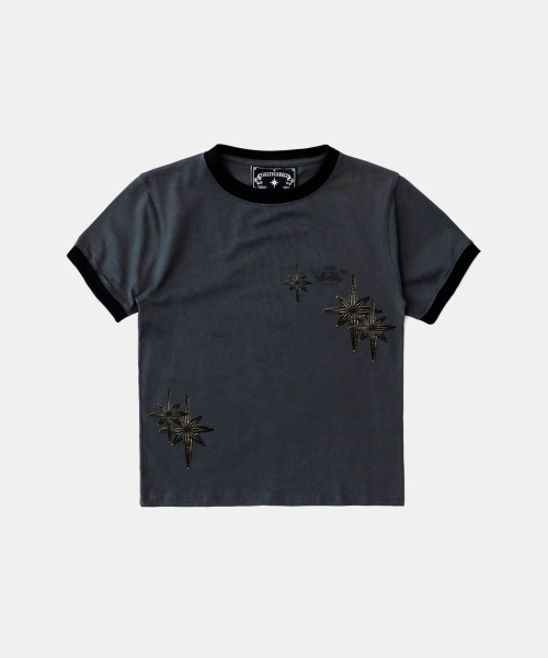 BAD BLOOD コスモ マルチパッチ リンガーTシャツ チャコール メンズ 半袖 画像 1